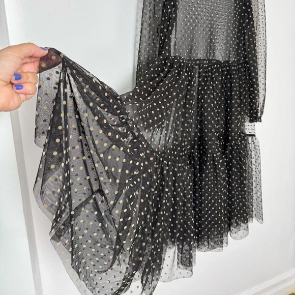 Sheer Black and Tan Polka Dot Maxi Dress - Size M - Picture 10 of 13